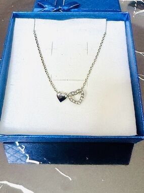Delicate Silver Double Heart Necklace with Crystal Accent